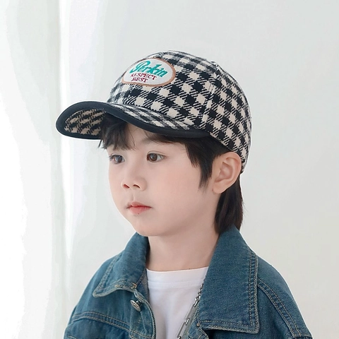 Casquette De Baseball À Carreaux Pour Enfants Chapeau En Laine Pied-de-poule Chaud Pour Automne Hiver Garçons Filles Réglable