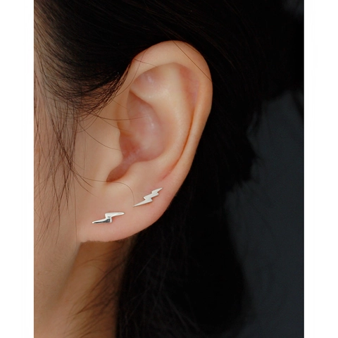 Minimalist Lightning Stud Earrings 925 Sterling Silver Mini Geometric Small Ear Jewelry For Women Girls Gift