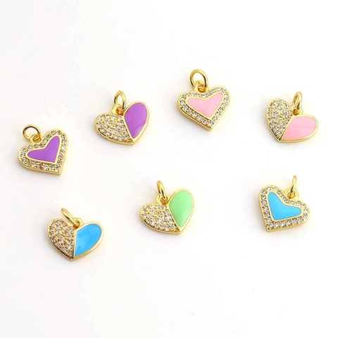 Pendentifs Coeur Cuivre Plaqué Or Avec Zircone Cubique Et Émail Pour Fabrication De Bijoux DIY Style Romantique Saint Valentin