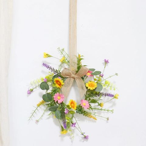 Artificial Flower Wreath Candle Ring Daisy Eucalyptus Spring Wedding Table Decor Rural Style Polyester Plastic