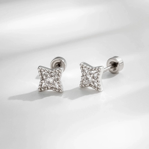 Rhombus Star Cartilage Ear Stud Piercing Earring Copper Zirconia Screw Back Helix Jewelry For Women Men