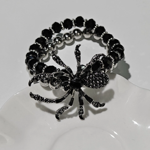 Gothic Punk Rock Alloy Rhinestone Spider Bracelet Dark Beaded Skull Charm Hand Jewelry For Party Casual Unisex Wrap Wristband