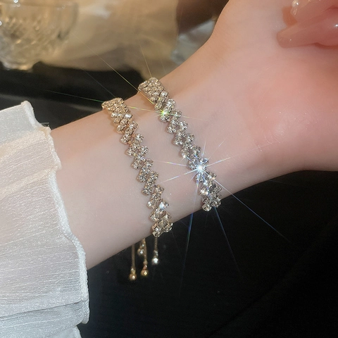 Bracciale Con Coulisse Regolabile Lega Strass Geometrico Doppio Strato Elegante Gioielli Alla Moda Per Donna
