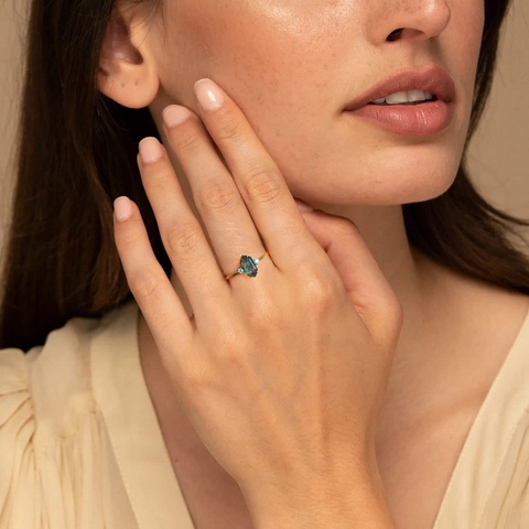 Vintage 925 Sterling Silver Natural Moss Agate Ring For Women Hexagon Pear Shape Rhinestone Inlaid Adjustable Green Agate Finger Ring Jewelry