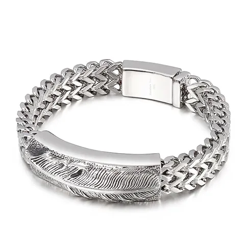 Men 316L Stainless Steel Bracelet Double Row Wheat Chain Woven Feather Cross Vintage Punk Hip Hop Jewelry