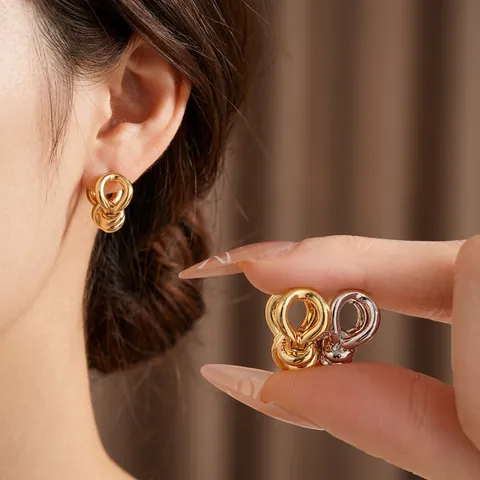 Twisted Knoten Kreolen Kupfer Mit Stahl Ohrringstecker Minimalistischer Geometrischer Schmuck Für Damen