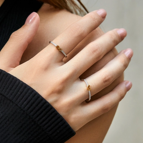 925 Sterling Silber Ring Damen Herz Unendlichkeit Form Pave Zirkonia Einstellbar Ins Stil Mode Feiner Schmuck Geschenk
