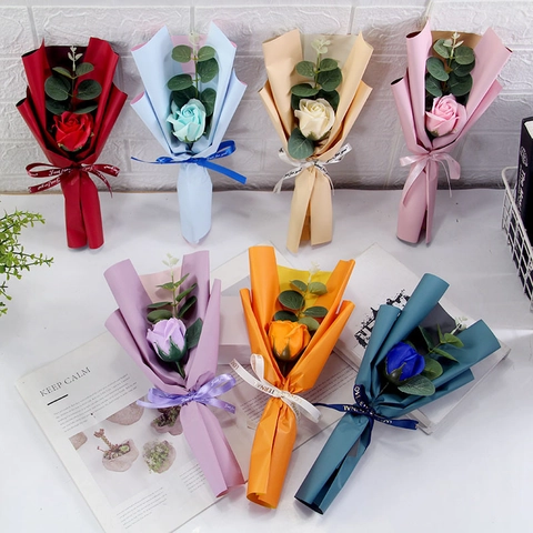 Handgefertigter Seifenblumen Sonnenblumen Rosen Strauß Einzeltrieb Mit Papierverpackung Schleife Geschenk Für Lehrer Valentin Geburtstag