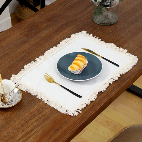 Tovaglietta Cotone Lino Frange Nappe Resistente Al Calore Nordic Boho Tappetino Da Tavola Sottobicchiere Decorazione