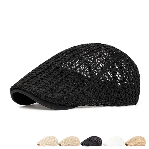 Mesh Flat Cap Breathable Summer Newsboy Ivy Hat Adjustable Lightweight Sunshade Polyester Lyocell For Men And Women