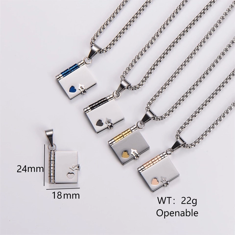 Book Locket Necklace Stainless Steel Openable Heart Pendant Personality Ins Style Unisex Couple Long Sweater Chain