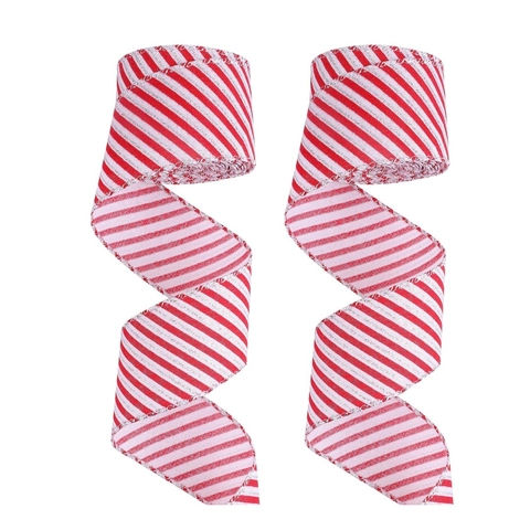 Christmas Ribbon Red White Gingham Striped Wired Edge Polyester For DIY Bows Gift Wrapping Holiday Tree Decor
