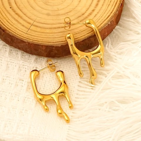 Pendientes De Metal Líquido Fundido Acero Inoxidable Chapado En Oro De 18K Diseño De Lava Irregular Joyería De Moda Para Mujer