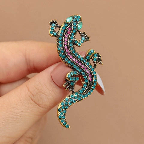 Spilla a Forma di Lucertola Geco in Lega di Zinco con Strass Vintage per Donna Gioielli di Moda Accessorio per Abito Festa