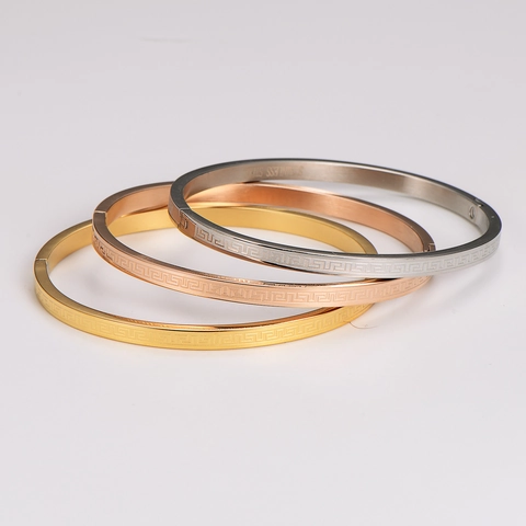 Bracciale Rigido Motivo Chiave Greca Acciaio Inossidabile Texture Labirinto Moda Per Donna Uomo Multicolor