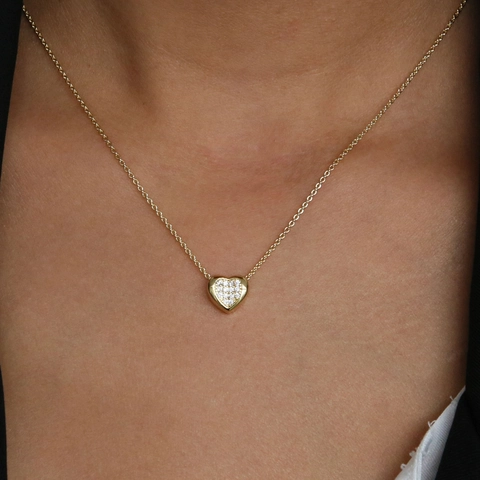 Vergoldete Messing Herz Anhänger Halskette Mikro-Pflastern Strass Zierliche O-Kette Mode Schmuck Valentinstag Geschenk Für Damen