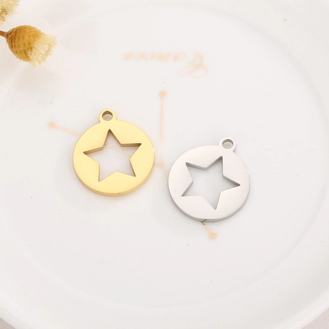 Round Hollow Star Stainless Steel Pendants For DIY Jewelry Making Accessories Minimalist Polished Metal Tags