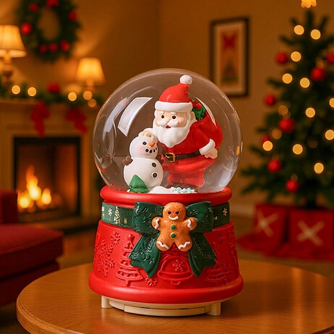 Natale Palla di Cristallo Carillon Globo di Neve Con Luce Notturna LED Resina Babbo Natale Pupazzo di Neve Decorazione Casa Regalo