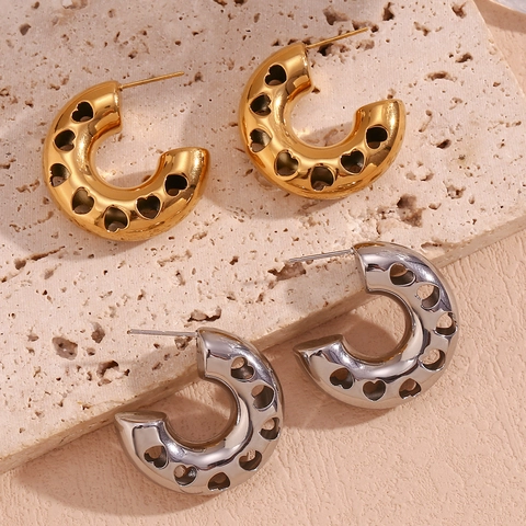 Hollow Heart Hoop Earrings Stainless Steel Vacuum Plated Polished Mirror Geometric Fashion Jewelry For Women Gift
