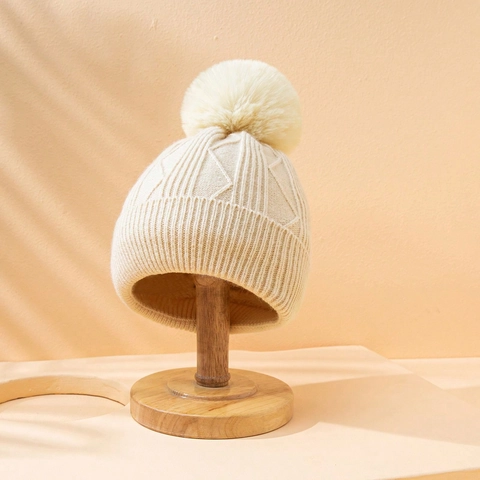 Bonnet En Tricot D'Hiver Pour Femmes Doublé De Polaire Épaisse Chaud Coupe-Vent Ski Extérieur Pompon Acrylique Crochet