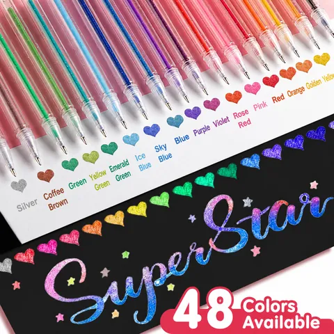 Glitter Gel Pens Sparkle Colored Ink 1.0mm Bullet Tip For Journaling Scrapbooking DIY Drawing Art Supplies Student