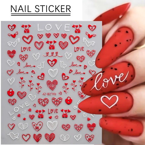 Adesivi Per Unghie Cuore San Valentino Lettera D'Amore Romantica Decorazione Per Manicure Adesiva 3D Per Donne