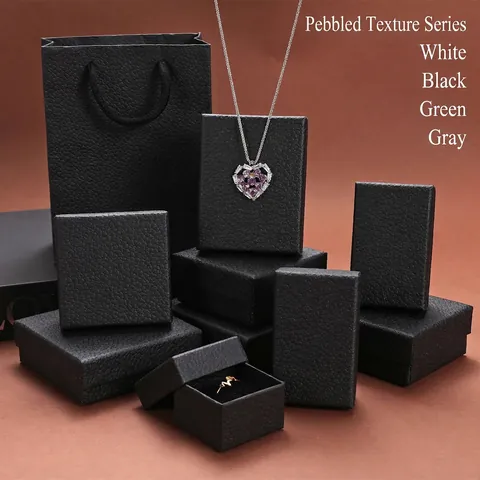 Estuche De Regalo Para Joyas Patrón Lichi Papel Texturizado Contenedor Para Anillos Pendientes Collares Embalaje De Joyas Simple Elegante