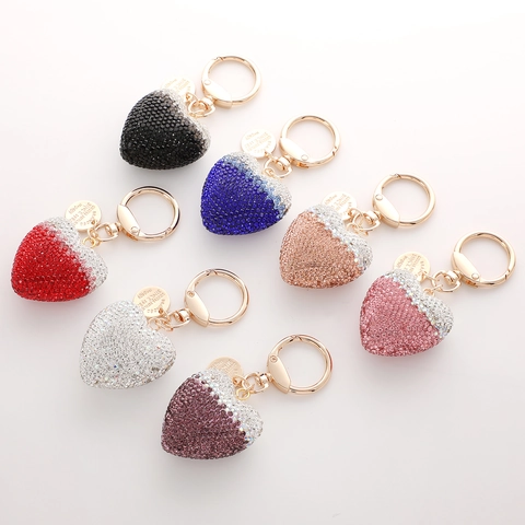 Porte-clés Cœur en Alliage à la Mode Avec Strass Dégradé Pendentif de Sac en Forme de Cœur Étincelant Cadeau pour Femme