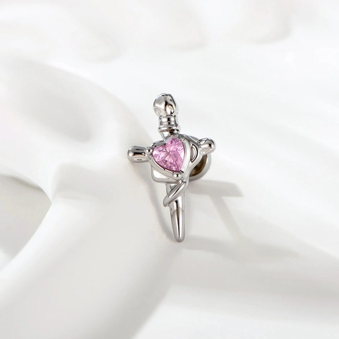 Orecchino A Perno Cartilagine Spada Pugnale Cuore Acciaio Titanio Rame Zircone Opale Gioielli Piercing Per Donna