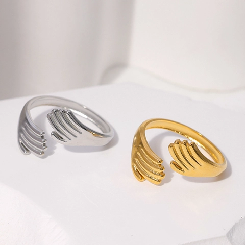Hugging Hands Ring Stainless Steel Adjustable Open Band Minimalist Romantic Fashion Jewelry Gift For Women Men