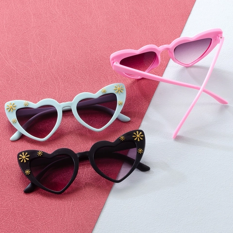 Lunettes De Soleil Pour Enfants En Forme De Coeur Monture PC Décor Marguerite Verres Dégradés UV400 Fête Extérieur