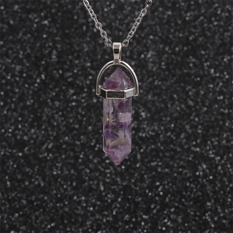 Zeshoekige Kolom Kristalsteen Hanger Ketting Roestvrijstalen Ketting Healing Energy Edelsteen Sieraden Voor Dames Heren