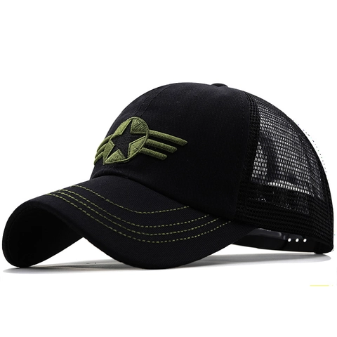 Trucker Hat Baseball Cap Cotton Mesh Breathable Adjustable Snapback Military Star Wings Embroidery Outdoor Tactical