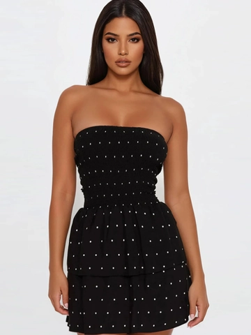 Polka Dot Mini Dress Women Strapless Tube Top Smocked Chiffon Tiered Ruffle Summer Beach Party Sleeveless