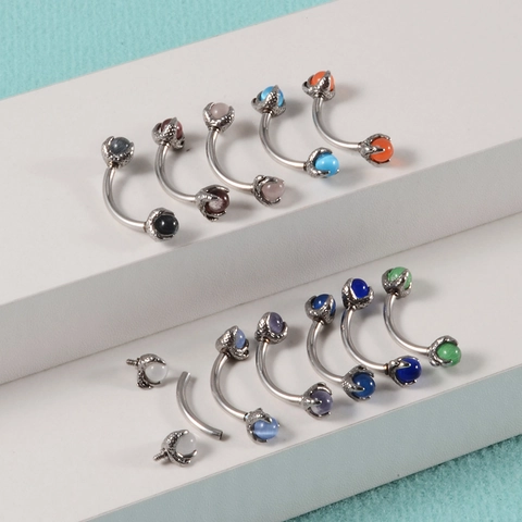 Stainless Steel Dragon Claw Eyebrow Ring With Cat Eye Stone Internally Threaded Body Piercing Curved Barbell Helix Rook