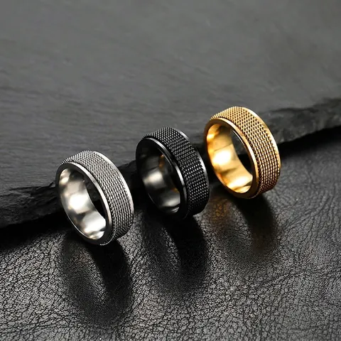 Punk Stainless Steel Spinner Ring For Men Women Mesh Grid Texture Rotatable Band Gothic Industrial Fashion Jewelry
