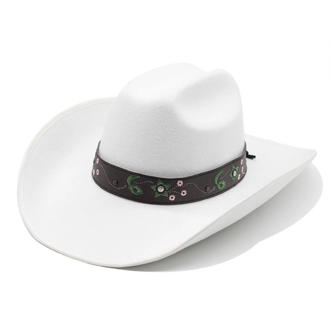 Western Cowboyhoed Wolvilt Vintage Geborduurde Bloemenband Klinknagels Brede Rand Jazz Hoed Heren Dames