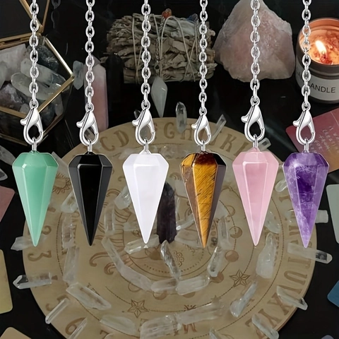 Natural Crystal Stone Hexagonal Cone Pendulum Necklace Reiki Healing Dowsing Divination Pointed Gemstone Pendant For Women