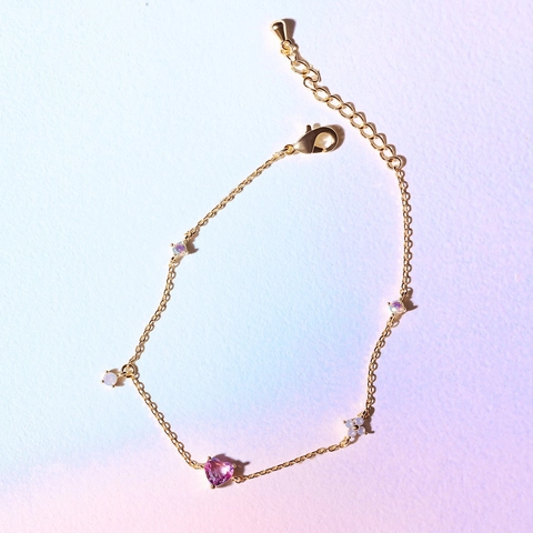 Bracciale In Rame Cuore Dolce Zircone Rosa Intarsiato Accenti Floreali Catena Regolabile Gioielli Da Donna Regalo Estetico