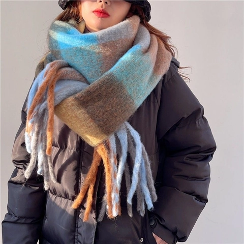 Sciarpa Invernale A Quadri Con Nappine Da Donna Imitazione Cashmere Spessa Morbida Calda Scialle Grande Stile Coreano