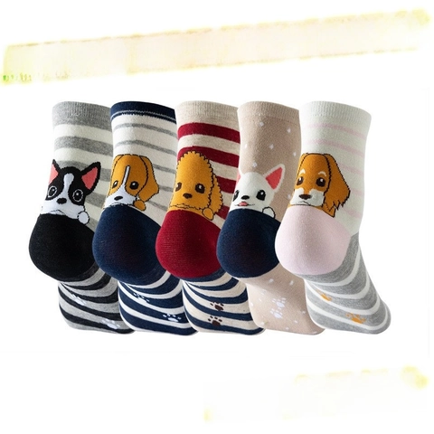 Damen Cartoon Tier Baumwolle Crew Socken Süße Katze Hund Eule Gemustert Weich Atmungsaktiv Lässige Wadenlange Socken