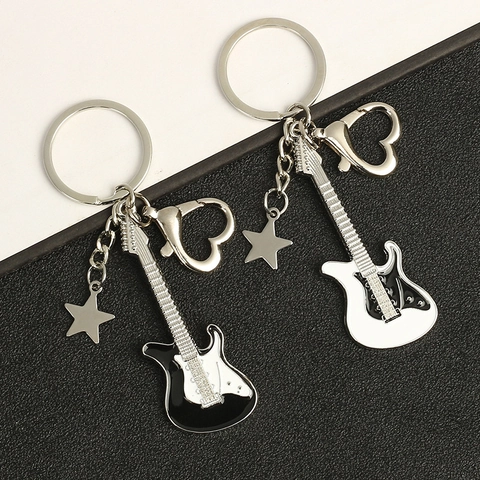 Creative Electric Guitar Violin Shape Keychain Zinc Alloy Enamel Musical Instrument Keyring For Bag Pendant Gift Novelty
