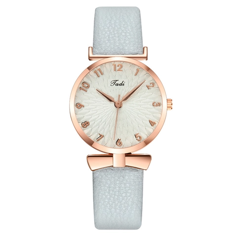 Fashion Women Quartz Watch Rose Gold Alloy Case Bowknot Decor Faux Leather Strap Arabic Numerals Elegant Casual Wristwatch