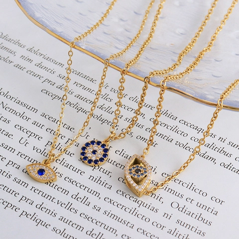 Evil Eye Anhänger Halskette Edelstahl Blau Weiß Zirkon 18K Vergoldet Glücksauge Böhmen Schmuck Für Frauen