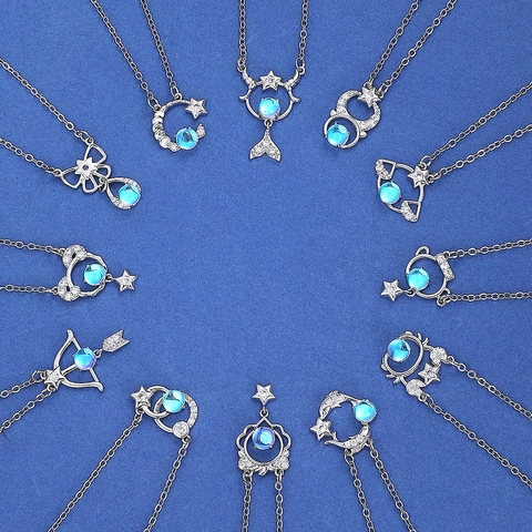 Collana Con Pendente Dodici Segni Zodiacali Rame Rhinestone Pietra Di Luna Catena Clavicola Gioielli Personalizzati Per Donna