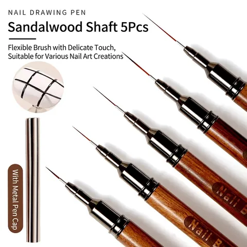 Pinceau Liner Nail Art Professionnel Manche En Bois De Santal Stylo Dessin Tube Aiguille Ultra Fin Avec Capuchon Metal Outil Manucure