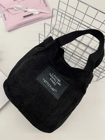 Sac Bandoulière En Velours Côtelé Femmes Sac À Épaule Rétro Écusson Réglable Mini Sac Seau Décontracté Style Étudiant