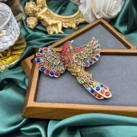 Vintage Bird Brooch Alloy Rhinestone Oversized Animal Pin For Women Retro Colorful Jewelry Decoration