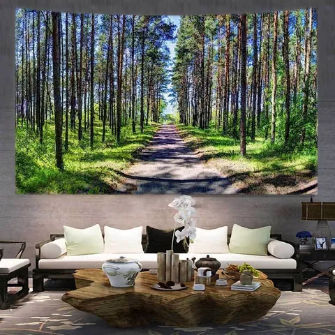 Landscape Wall Hanging Tapestry Polyester Forest Path Scenery Large Decorative Fabric For Bedroom Living Room Dorm