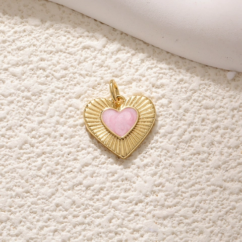 Exquisite Heart Shape Pendant Charm Gold Plated Copper With Zircon Shell Enamel For DIY Jewelry Making Romantic Women